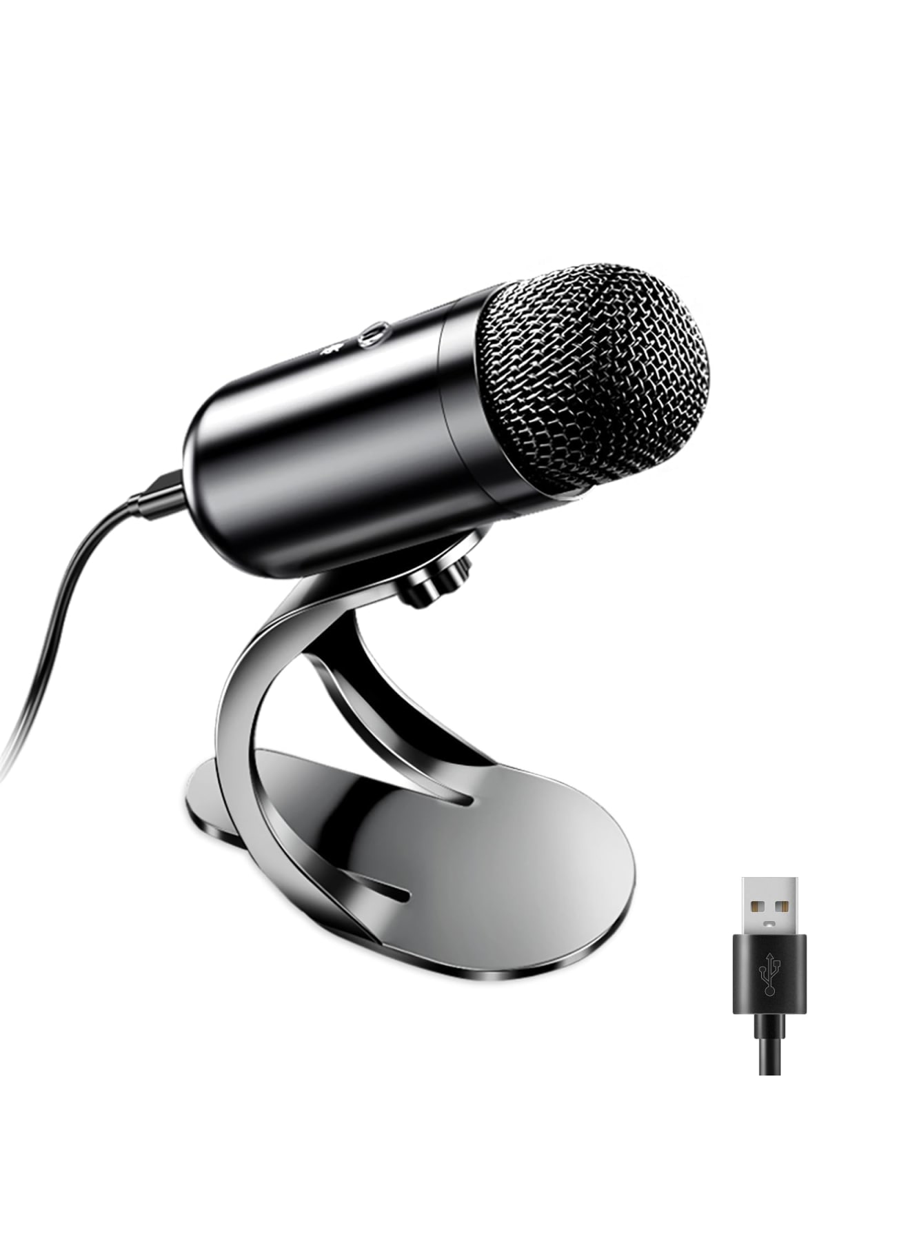 USB Computer Microphone, Omnidirectional Condenser Podcast Mic for Recording and Streaming, Desktop Microphone with Mute Button and Volume Control, Plug & Play Stand for PC, Laptop, Mac, YouTube